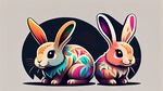 兔子形象，可爱并且有设计感，色彩丰富，完整单独形象展示，可以作为标志使用。