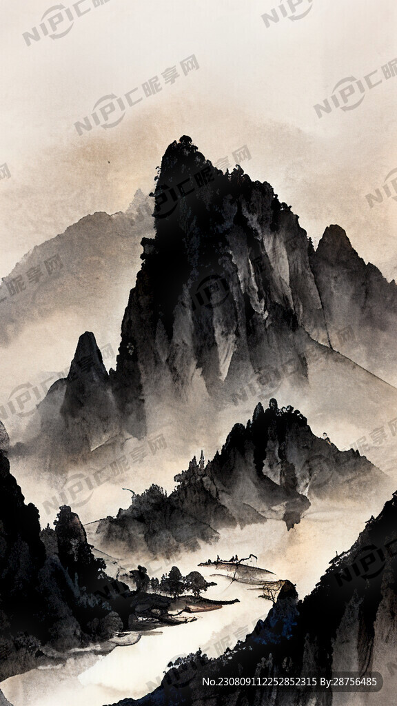 山谷 中国风 中国画 山水