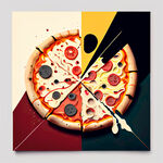 创意抽象画，一张披萨分成七份，其中有两块很特殊，