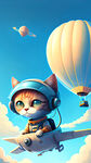 开飞机的男孩猫蓝天云热气球