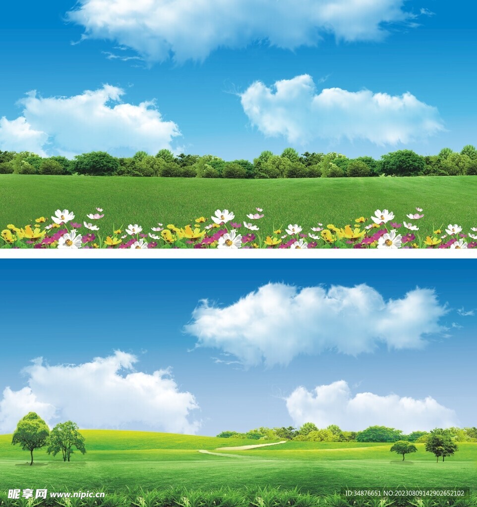 蓝天白云草原背景