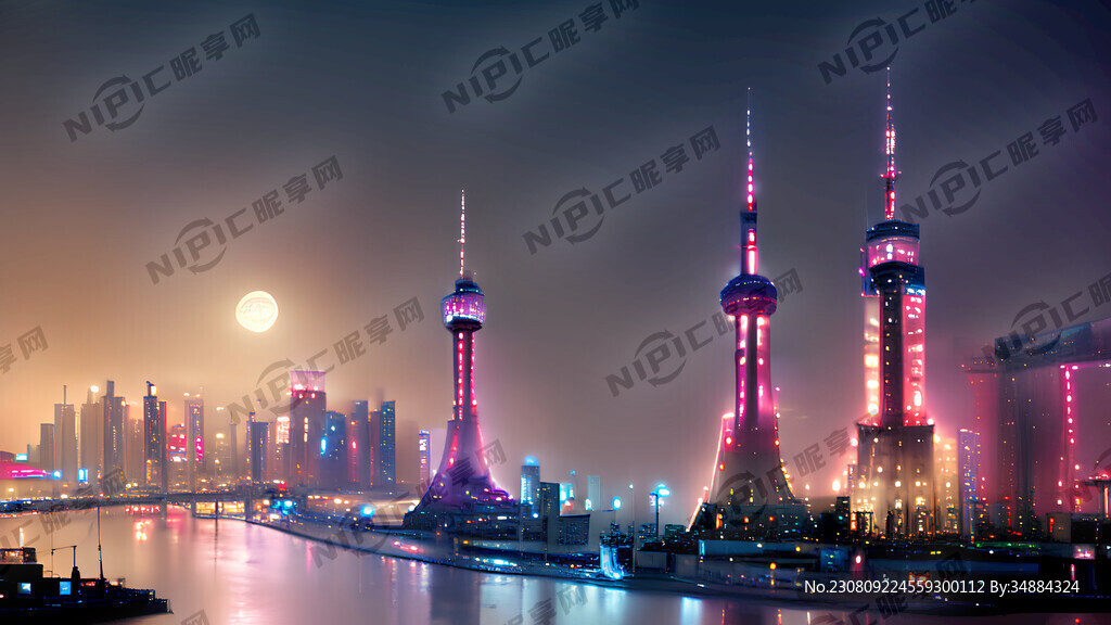 东方明珠 夜晚上海外滩 黄浦江