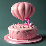 粉色双层气球制作蛋糕顶部有数字