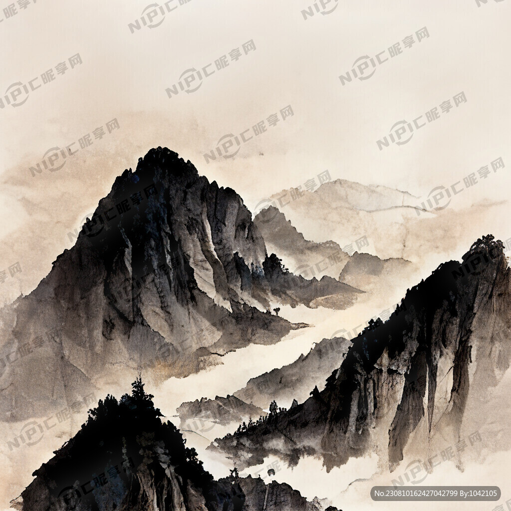 山谷 中国风 中国画 山水
