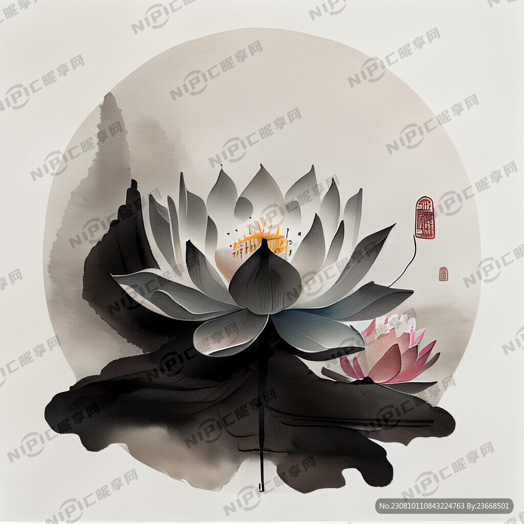 佛教禅意荷花立体感极简中国风