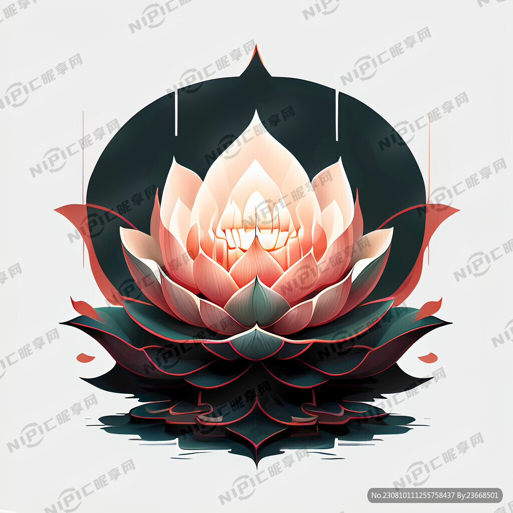 佛教莲花座简约彩绘白底