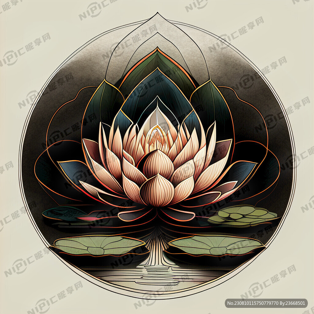 莲花台禅意彩色线条画