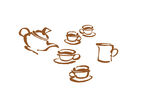矢量手绘茶壶茶杯线条元素