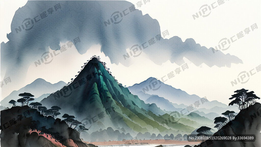 武夷山风景 水彩画
