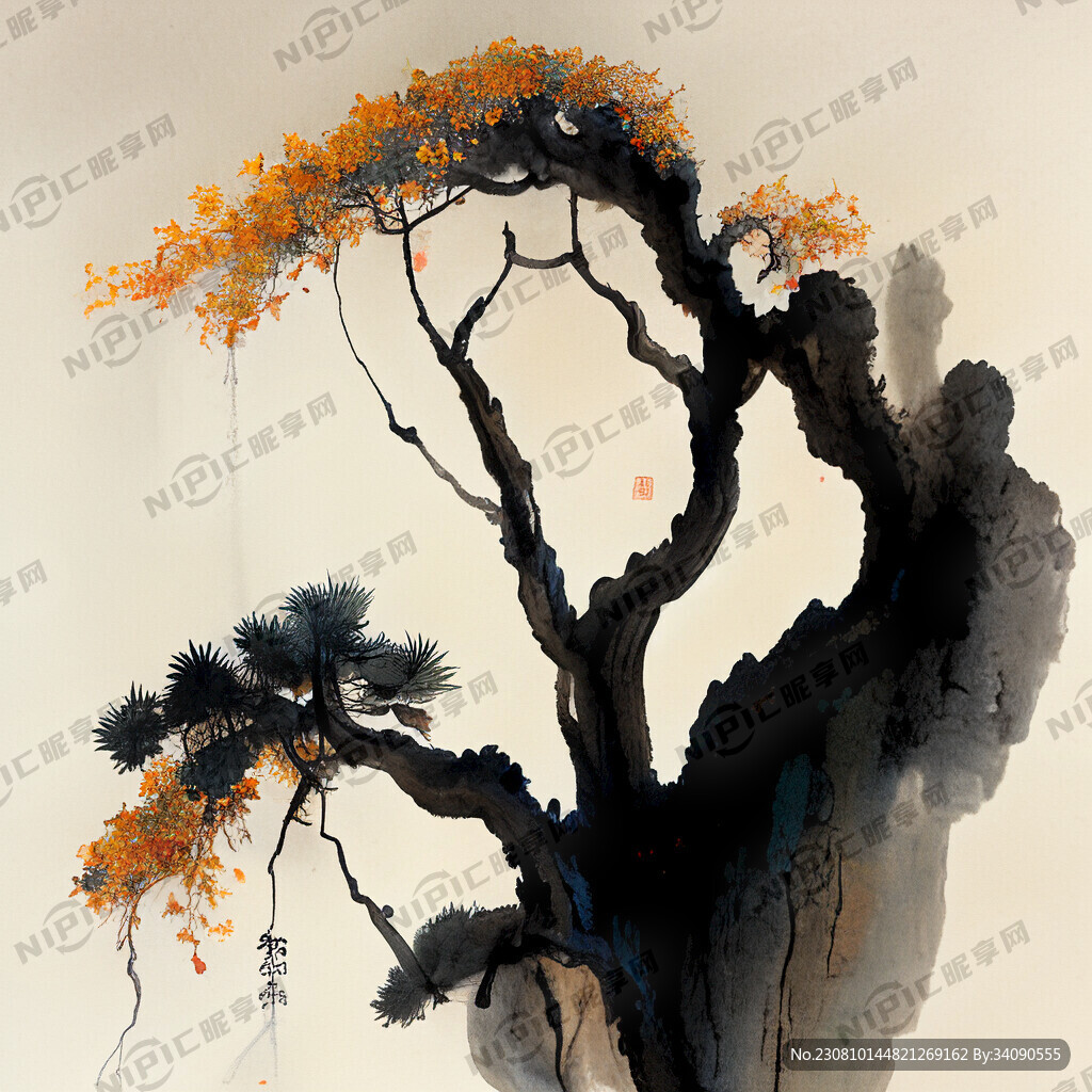 国潮插画 神话吴刚砍伐桂树
