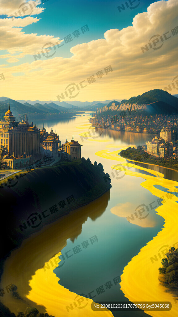 弯曲的黄河上空漂浮着一颗珍珠