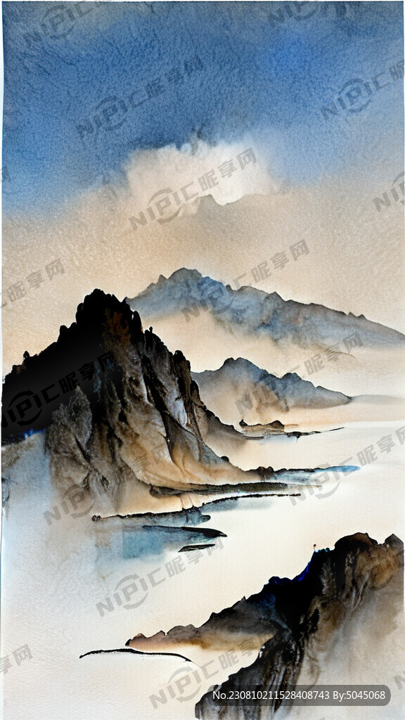 国朝风格 山水 祥云 河流
