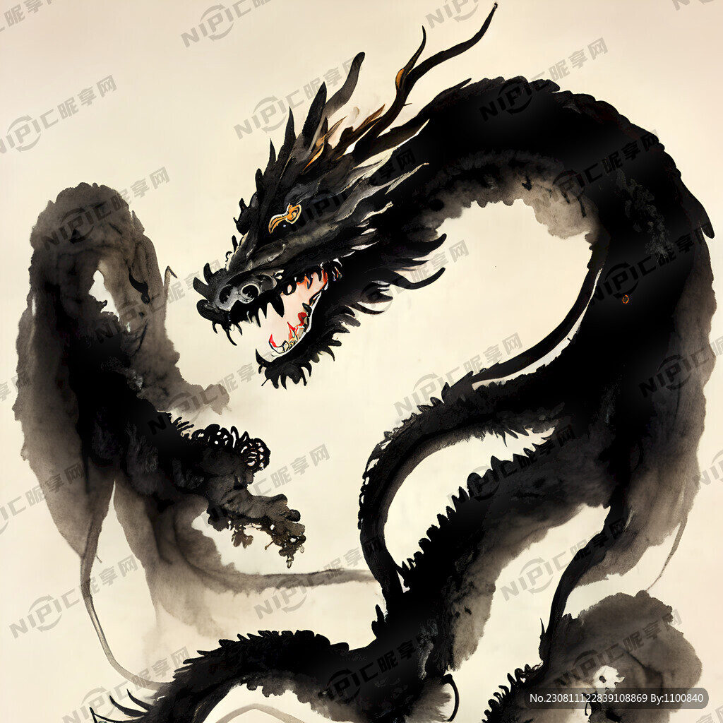 龙全身水墨中国风