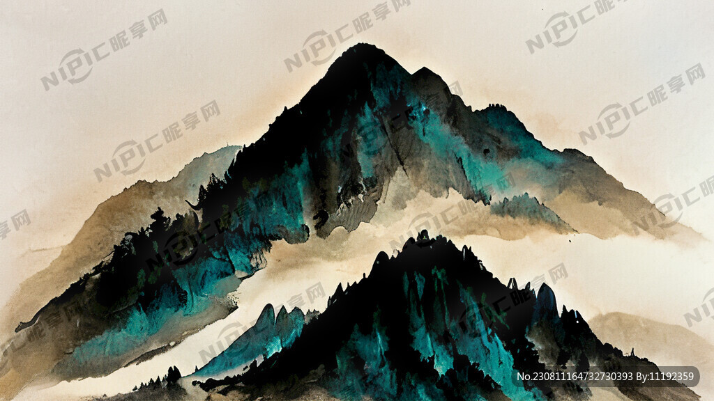 泼墨山水。视野开阔 远山