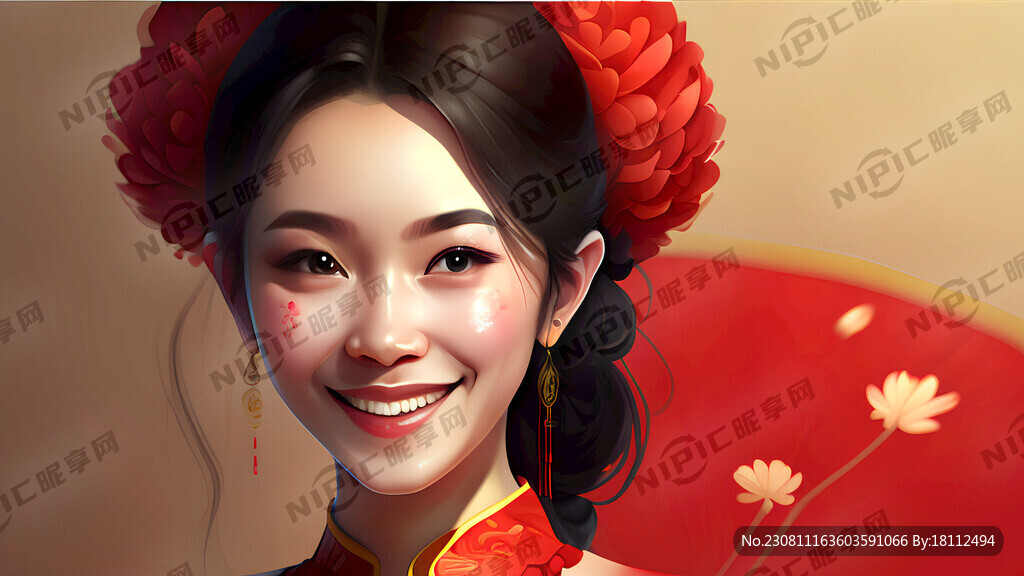 开心微笑的红裙女孩