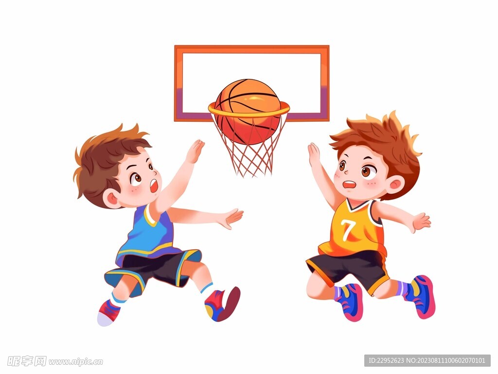 彩色卡通手绘小男孩打篮球
