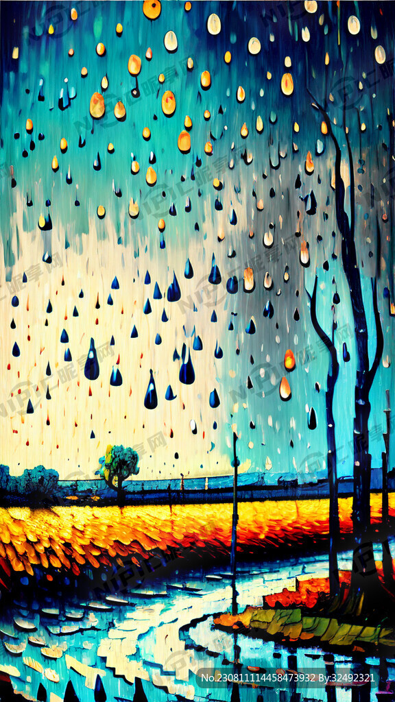 小雨点抽象风景画