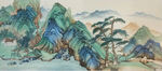 千里江山手绘图 新中式背景墙 