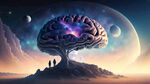 梦幻场景，思考的大脑，思维无限延伸，梦幻星空，科幻