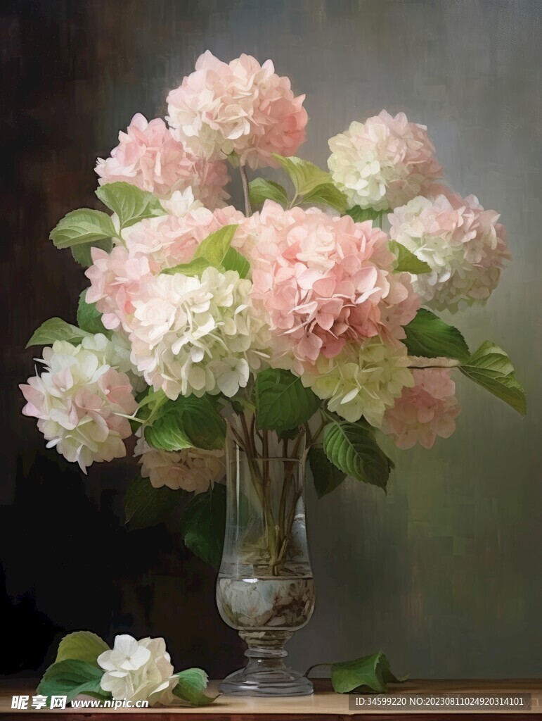 绣球花油画 
