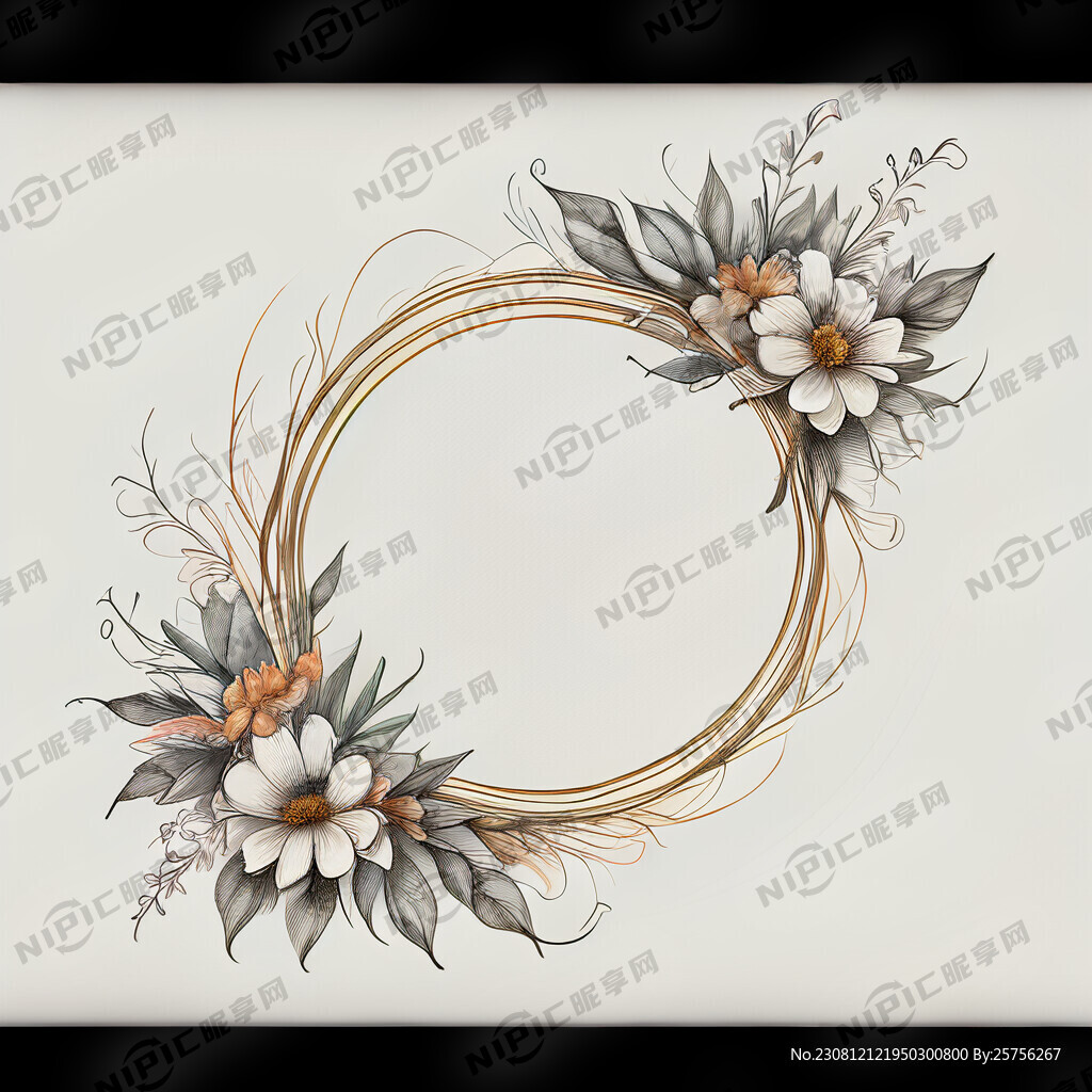 白底花朵边框素描