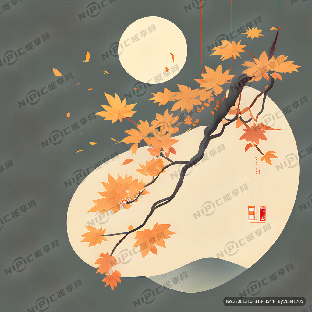 中秋 素雅 挂花枝 大气 简约