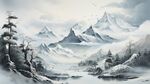 雪山框画 