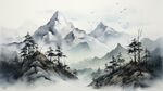 雪山框画 