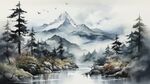 雪山框画 