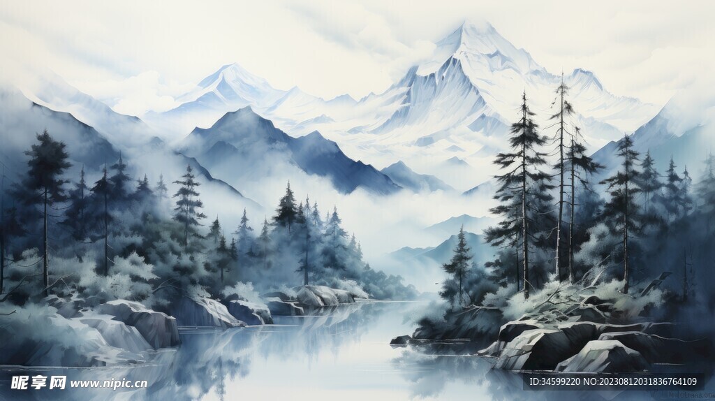 雪山框画