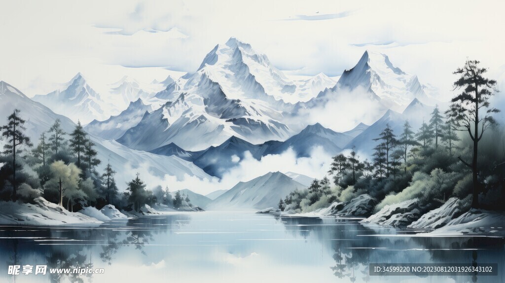 雪山框画