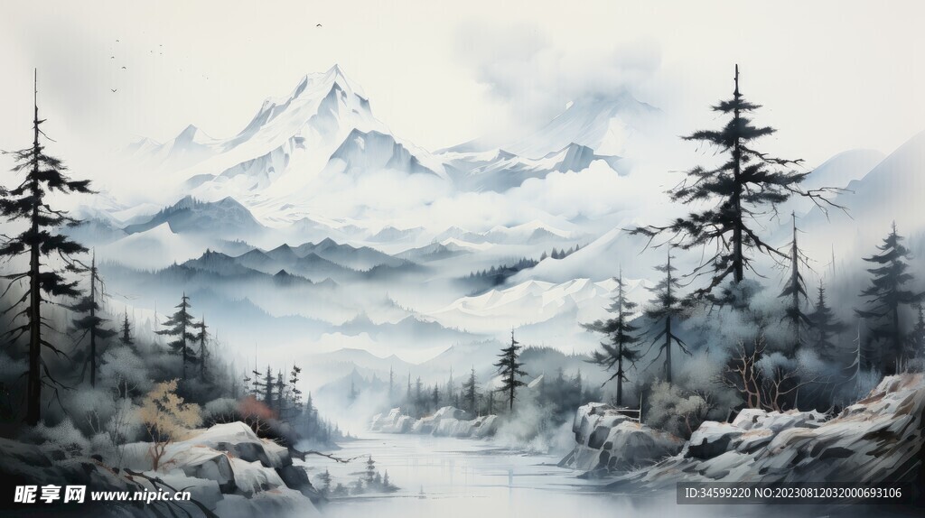 雪山框画