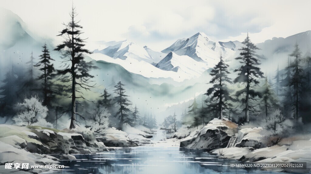 雪山框画
