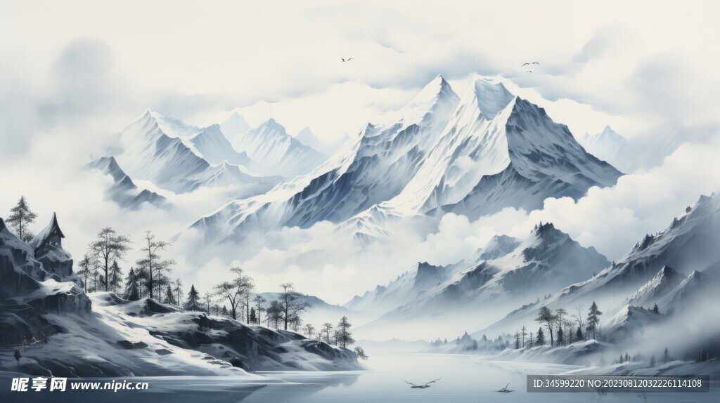 雪山框画 