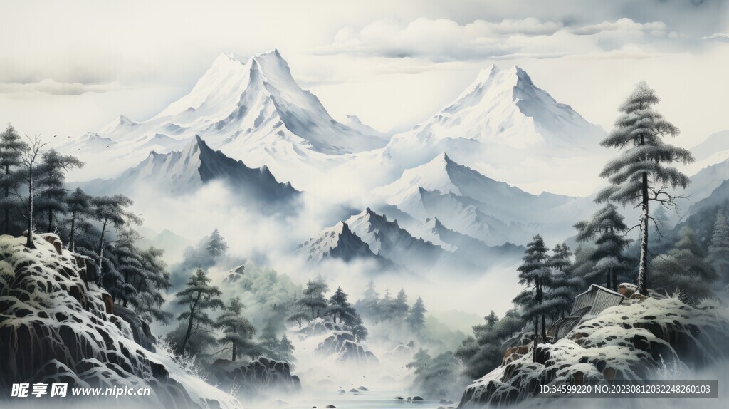 雪山框画