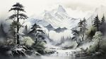 雪山框画 
