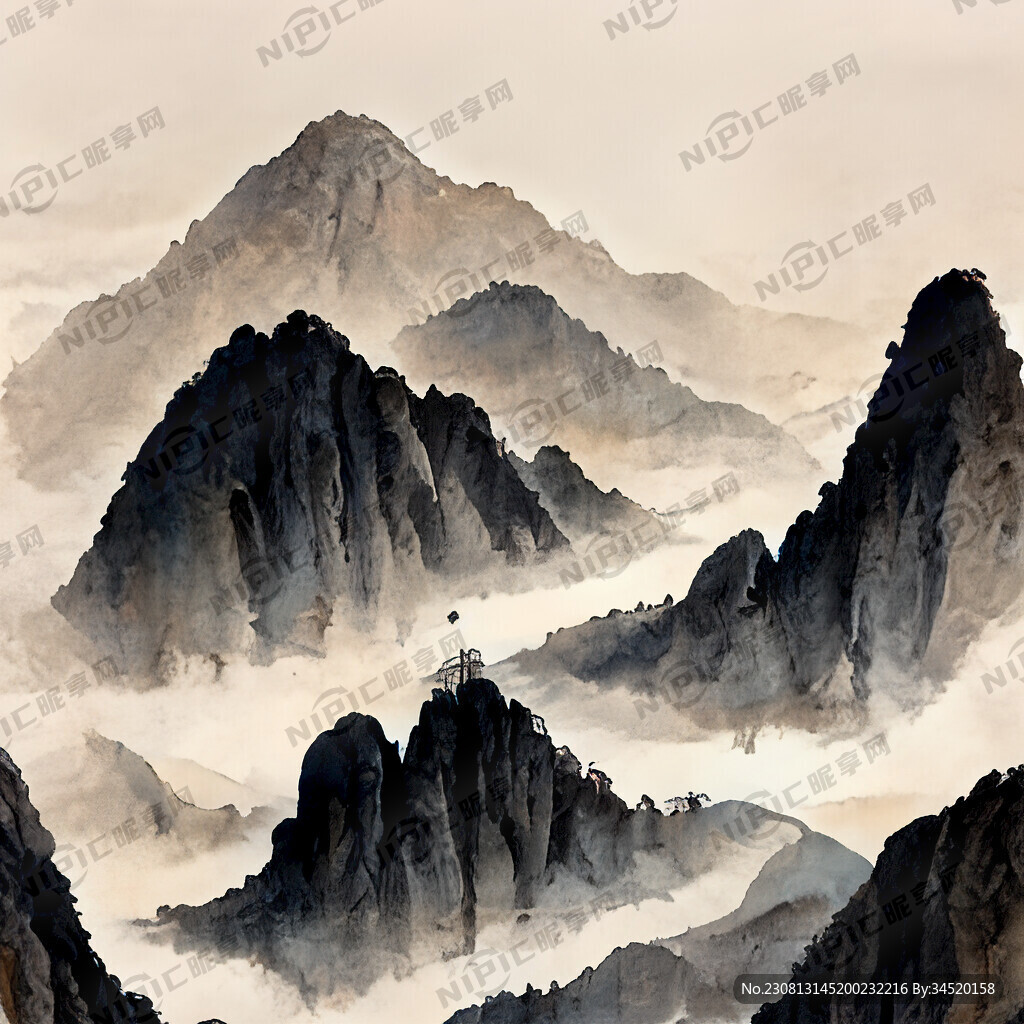 山谷 中国风 中国画 山水