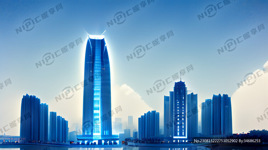 科技智能苏州地标建筑光线效果蓝
