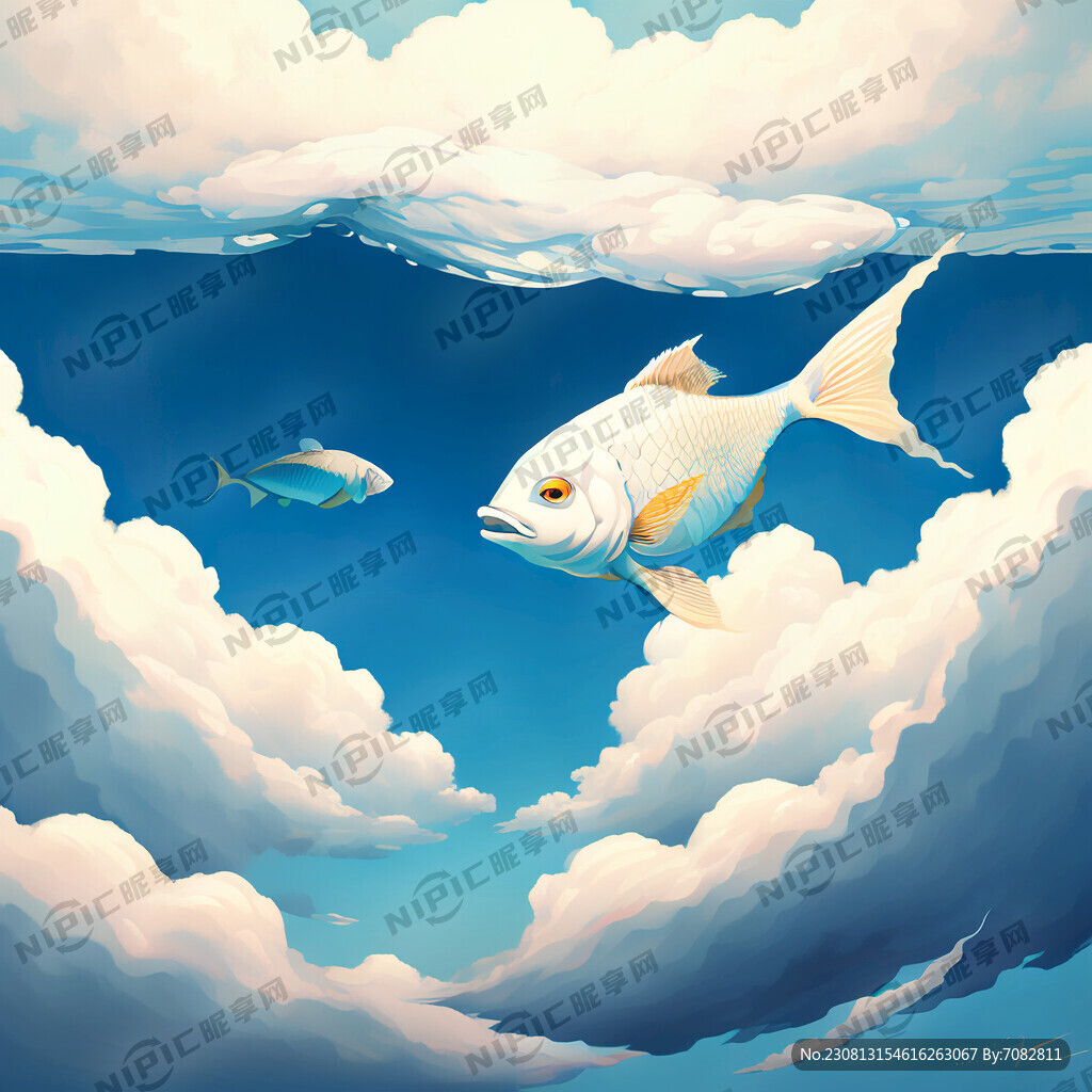 鱼 天空 白云 梵高