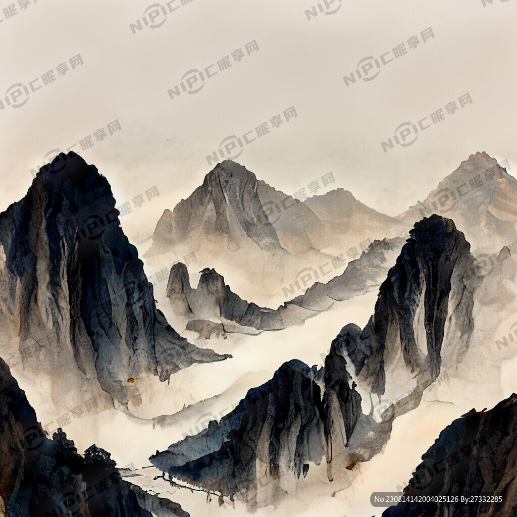 山谷 中国风 中国画 山水