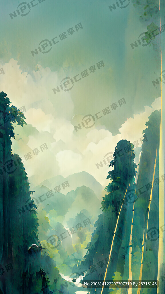 竹林 山谷 小溪 写意 意境