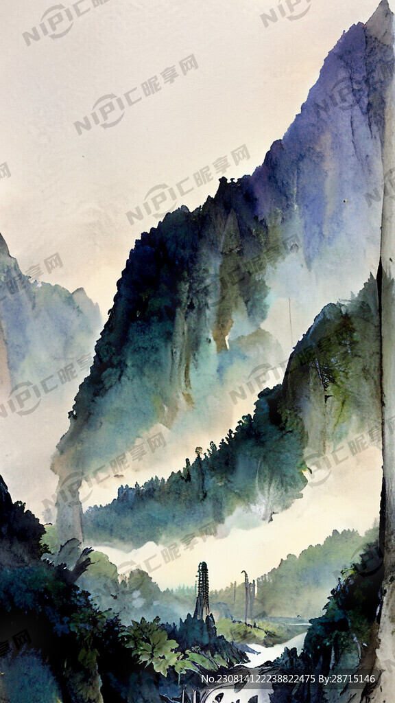 竹林 山谷 小溪 写意 意境