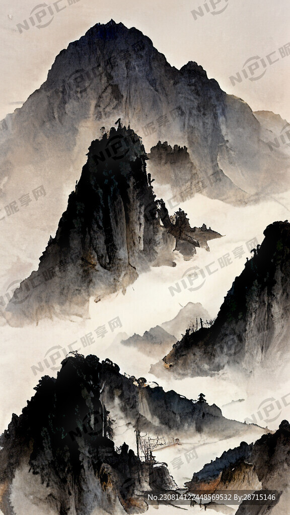 山谷 中国风 中国画 山水