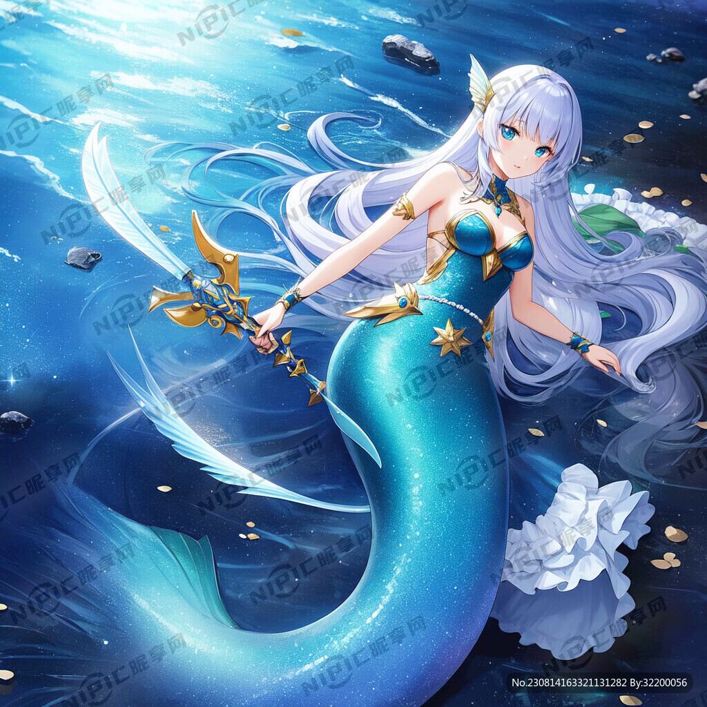 美人鱼手拿武器 二次元 卡通