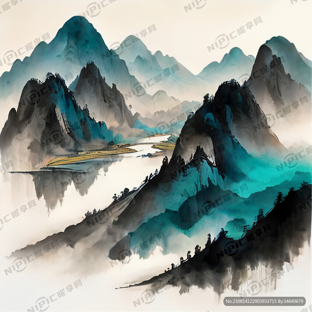 山峰起伏河水蜿蜒曲折山水碧绿倒