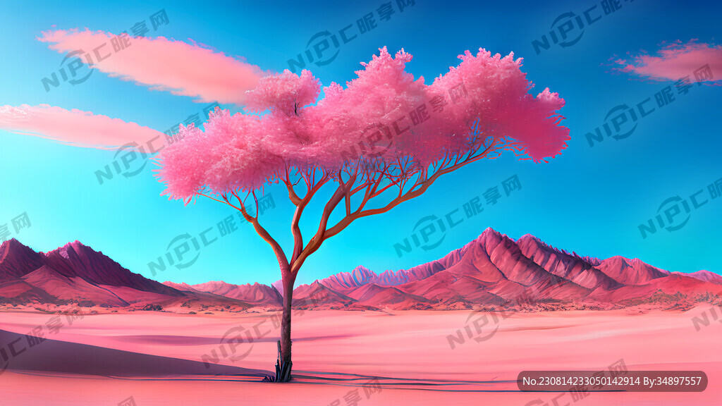 粉色沙漠 芭蕉树 山