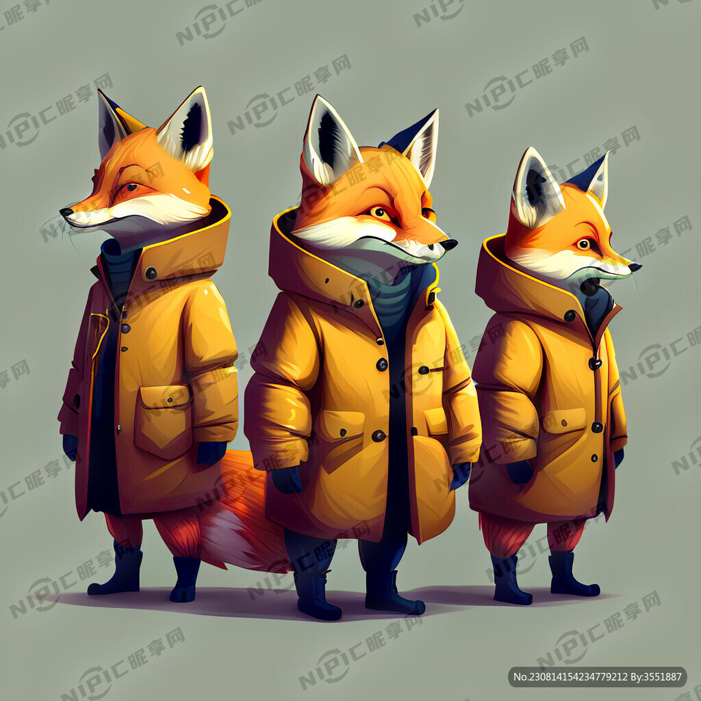 狐狸穿着精致羽绒服商标一群中远