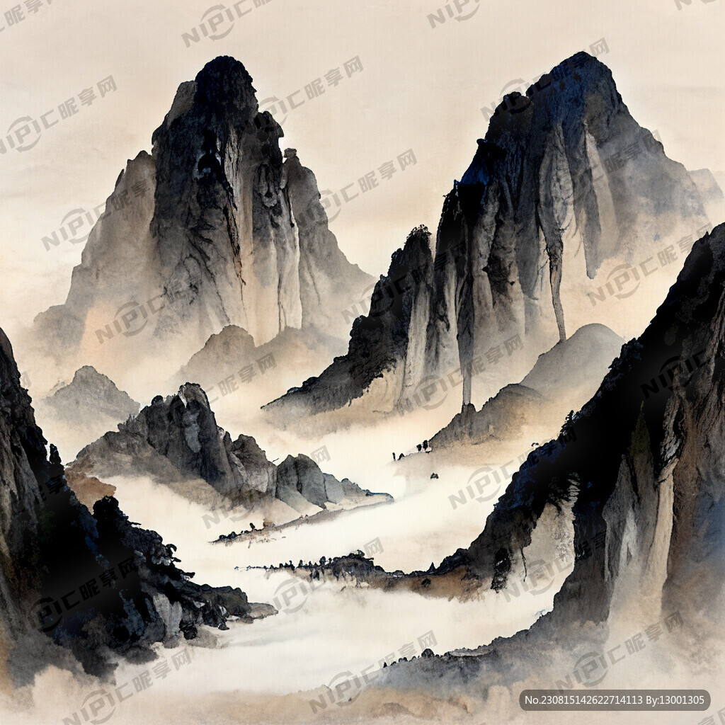 山谷 中国风 中国画 山水