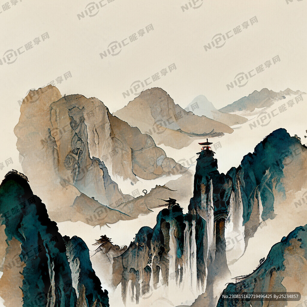 国潮山水 国潮建筑 中国风插画