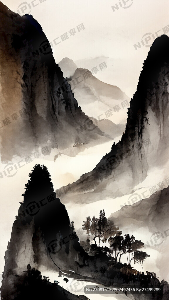山谷 中国风 水墨风格 写意